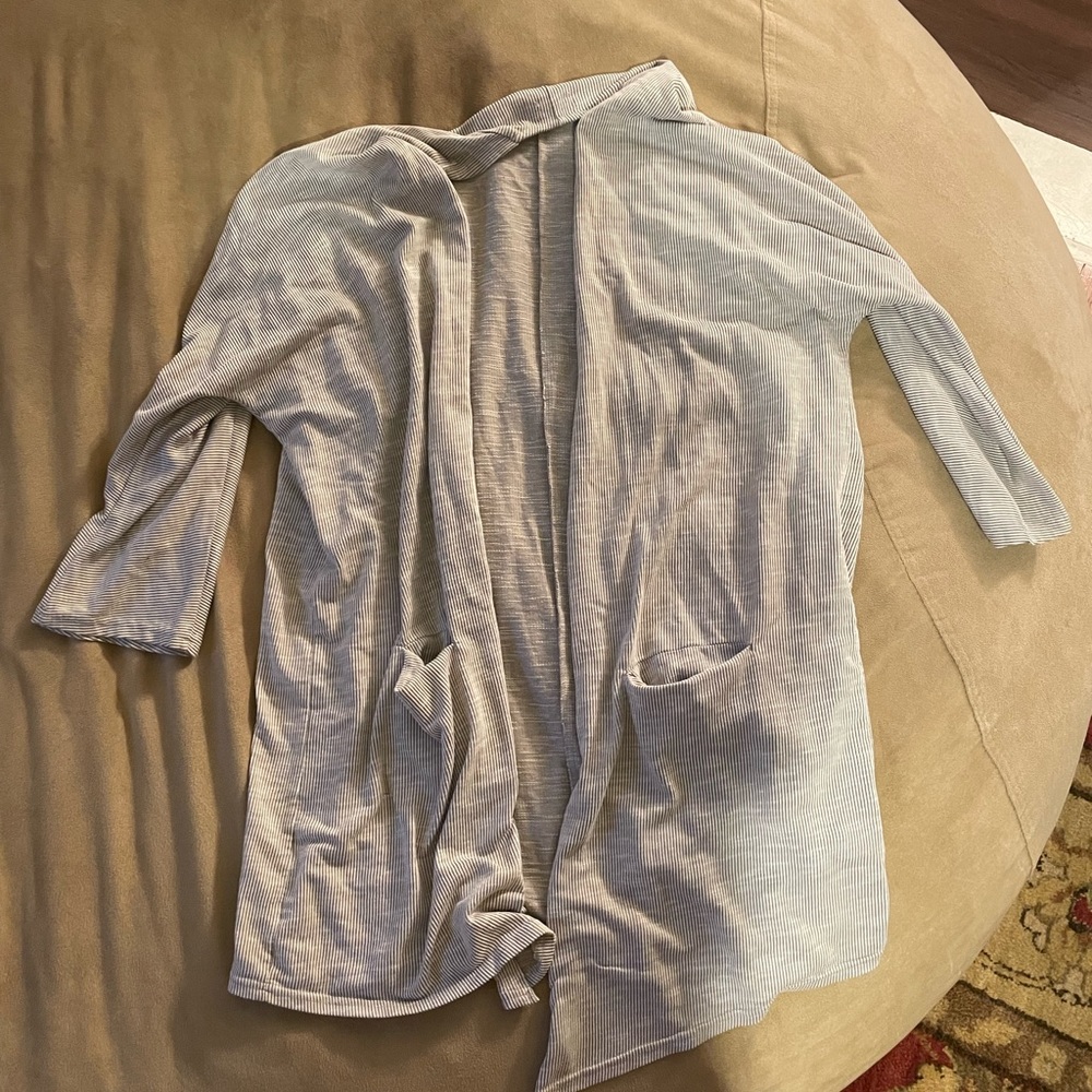 White & Gray Striped Cardigan